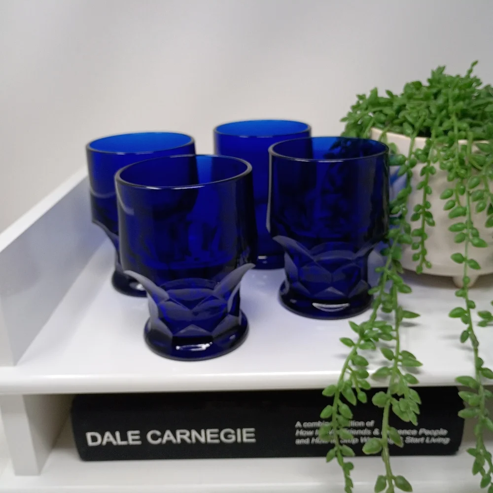 Set Of 4 Vintage Cobalt Blue Drinking Glasses